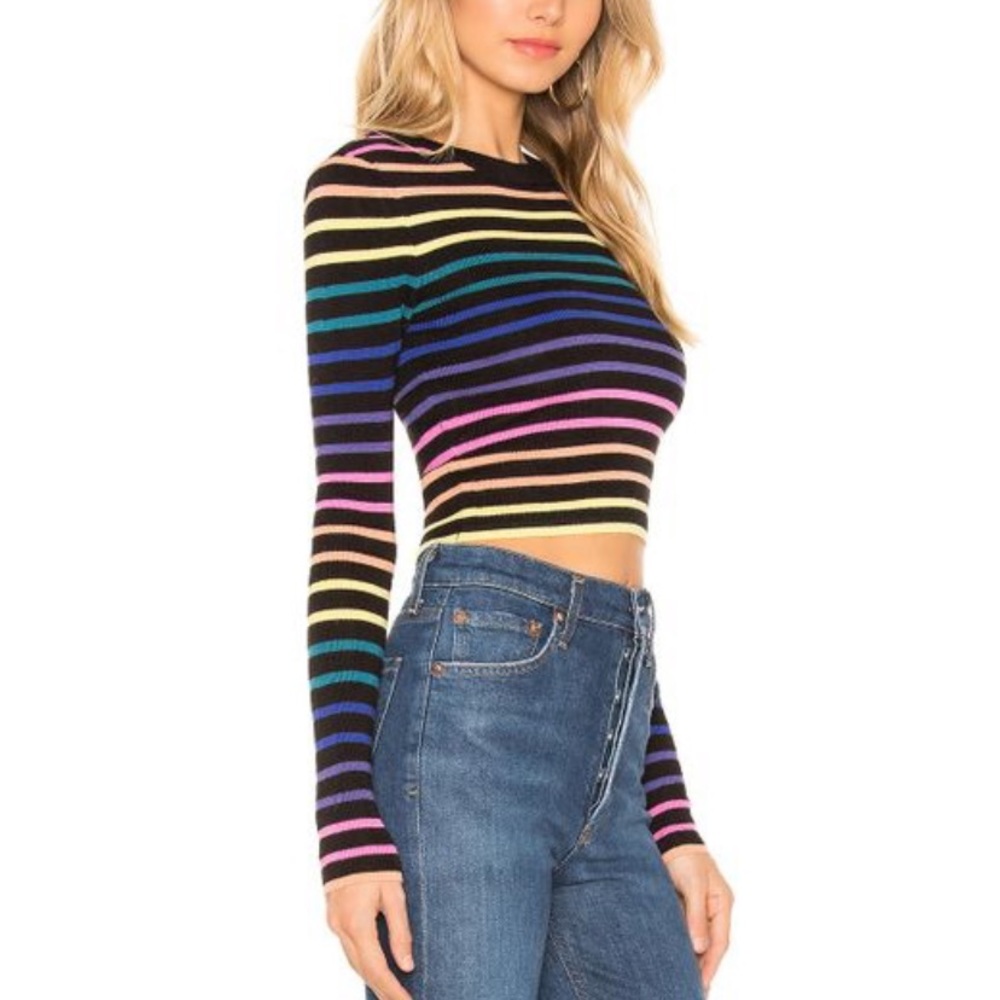 Lovers + Friends Unity Sweater Rainbow Stripe Crop